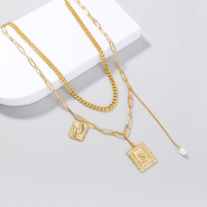 Rice Bead Necklace Square Multilayer Necklace