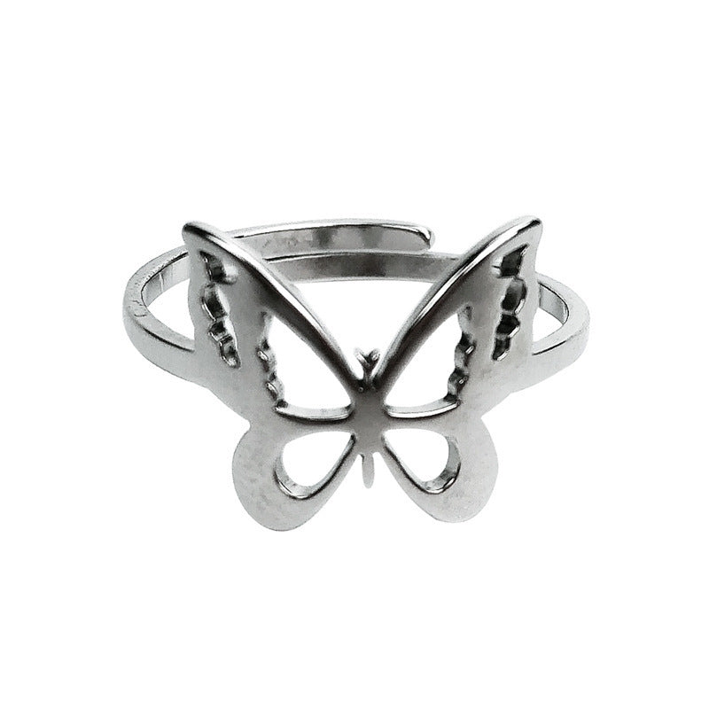 Titanium steel butterfly ring adjustable girl ring couple ring