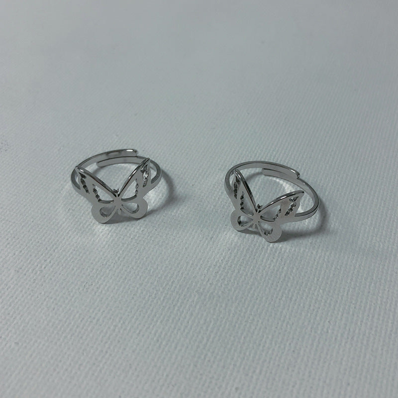 Titanium steel butterfly ring adjustable girl ring couple ring