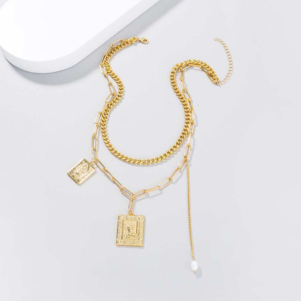 Rice Bead Necklace Square Multilayer Necklace